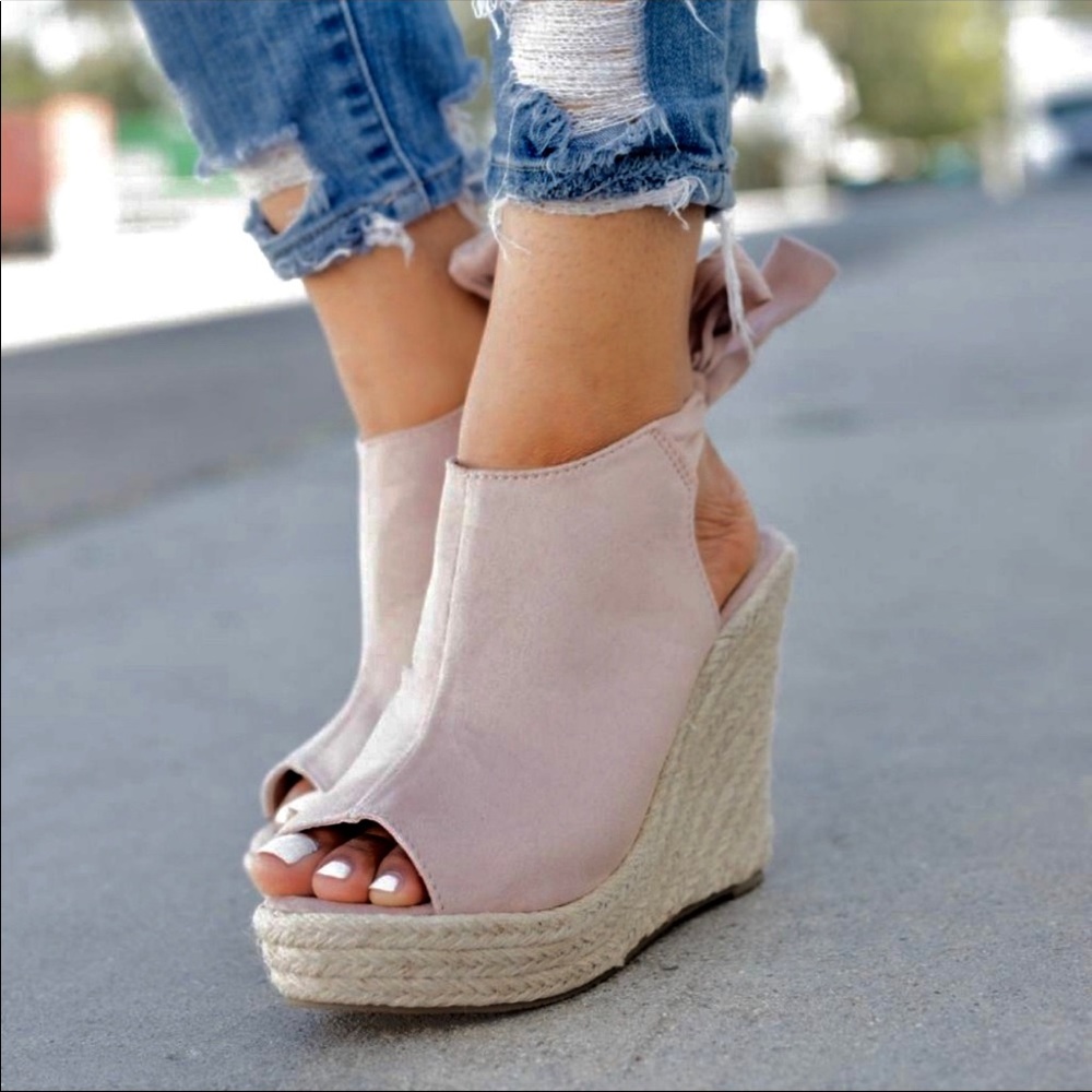 NAVY BLUE BACK-KNOT SLINGBACK ESPADRILLE WEDGES - Picture 5 of 6